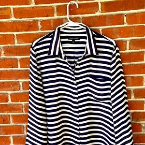 Blue and white striped banana republic blouse